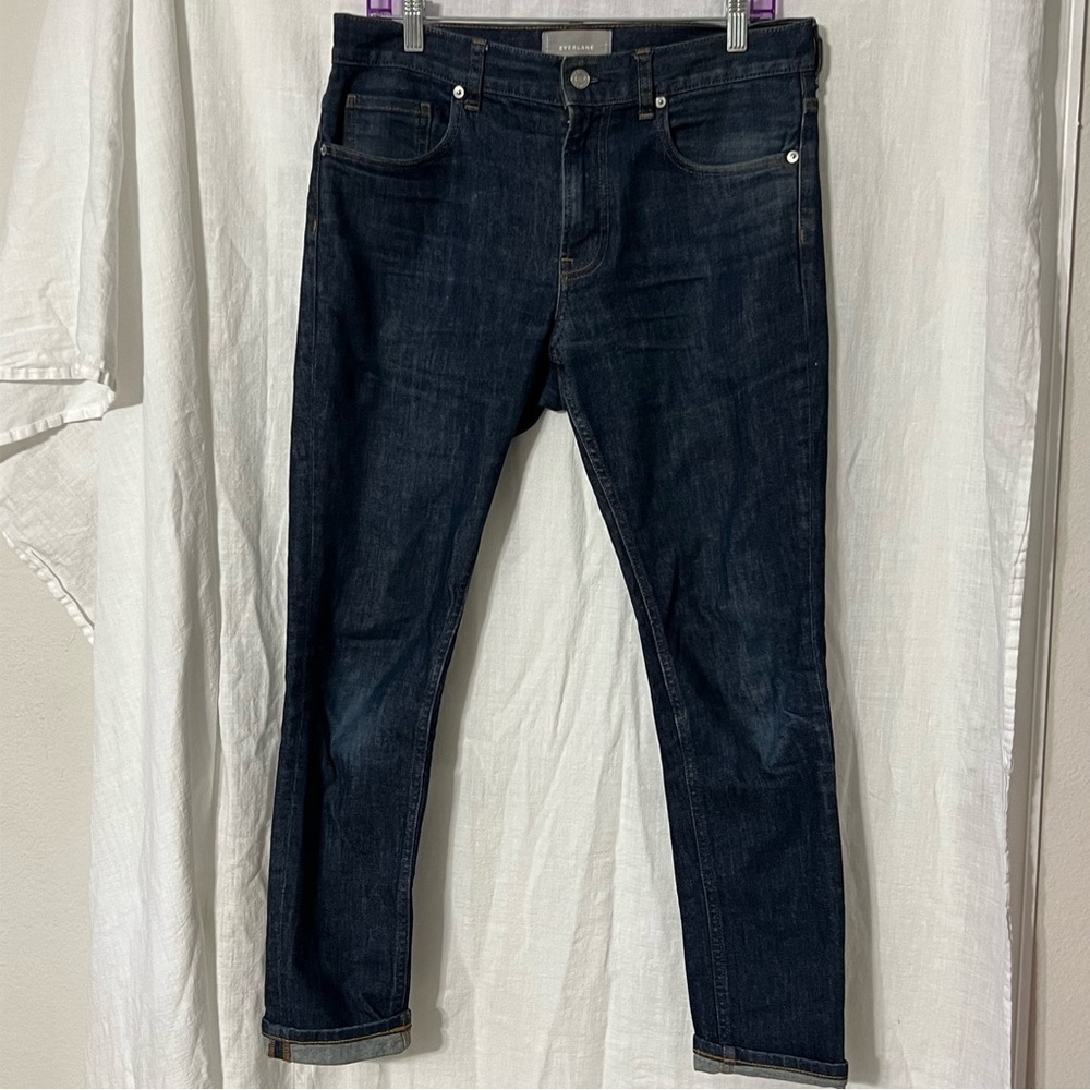 Everlane Men’s Size 32x30 Jeans Skinny Dark Blue Denim Stretch Cotton Ca…